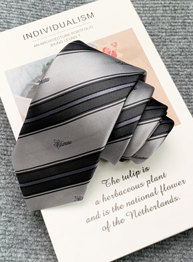 木村叔dk日系原设计创设计灰色领带男生衬衫西服配饰手打条纹领带