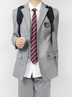 木村叔dk日系原创刺绣灰色西服外套男生秋季学院风黑色半包边制服
