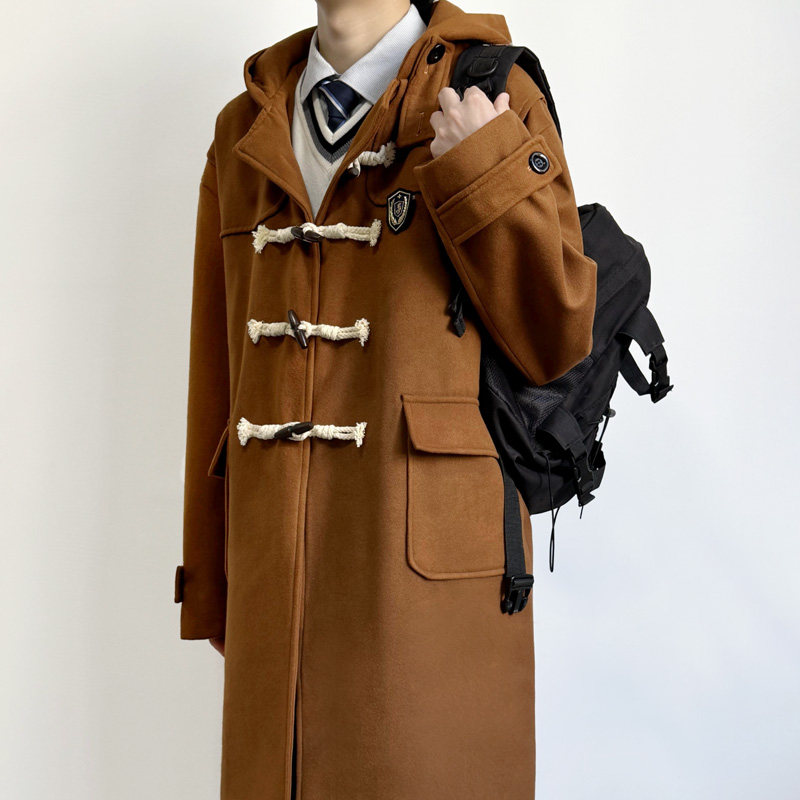 木村叔dK日系连帽大衣男学院风春秋季牛角扣中长情侣款水呢子外套,男装,毛呢大衣,淘宝优惠券,粉丝福利购,淘宝优惠卷