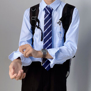 木村叔dk日系制服基础款蓝色衬衫男士正版长袖jk学生内搭短袖衬衣