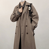 人字纹双排扣灰色中长款 木村叔dk日系复古西装 大衣男生春秋季 外套