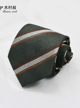 木村叔dk日系复古条纹衬衫领带小众设计感墨绿色时尚个性手打领带