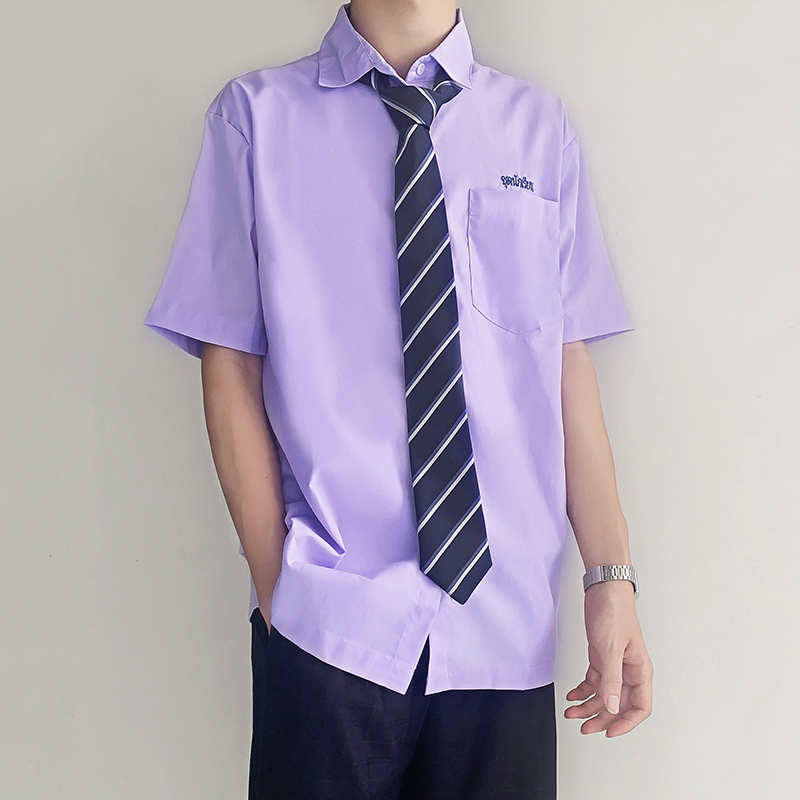 木村叔dk原创泰国校服学生淡紫色衬衫男夏季短袖日系校供制服衬衣
