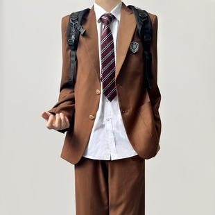 木村叔dk日系原创复古创驳领设计感棕色西服男士时尚西装制服外套