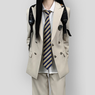 木村叔jk原创日系戗驳领西装外套女生春秋季校供感双排扣制服套装
