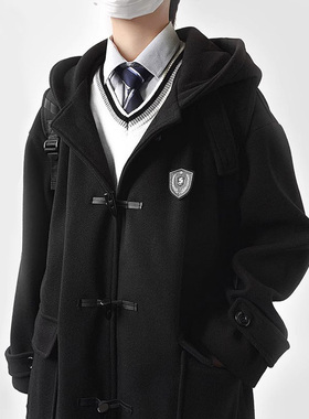 木村叔dk日系制服毛呢大衣男学生春秋季牛角扣双面呢子中长款外套