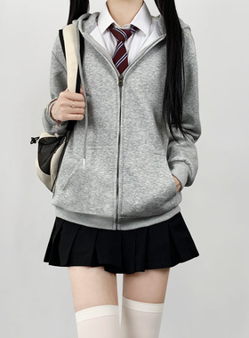 木村叔jk制服深灰色卫衣女秋冬季学院风女学生宽松百搭连帽上衣