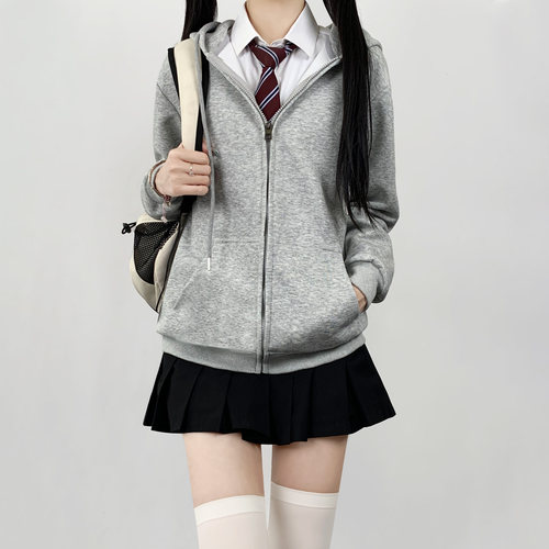 木村叔jk制服深灰色卫衣女生春秋季学院风女学生宽松百搭连帽上衣