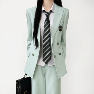 木村叔jk制服原创浅薄荷绿西装外套女生学院风戗驳领西服西裤套装