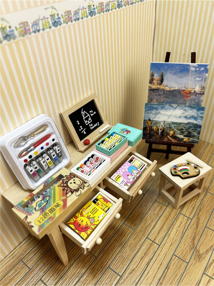12分娃娃屋微缩场景迷你油画架子涂色水彩颜料调色盘蜡笔画板模型,模玩/动漫/周边/娃圈三坑/桌游,手办模型场景道具娃屋,淘宝优惠券,粉丝福利购,淘宝优惠卷