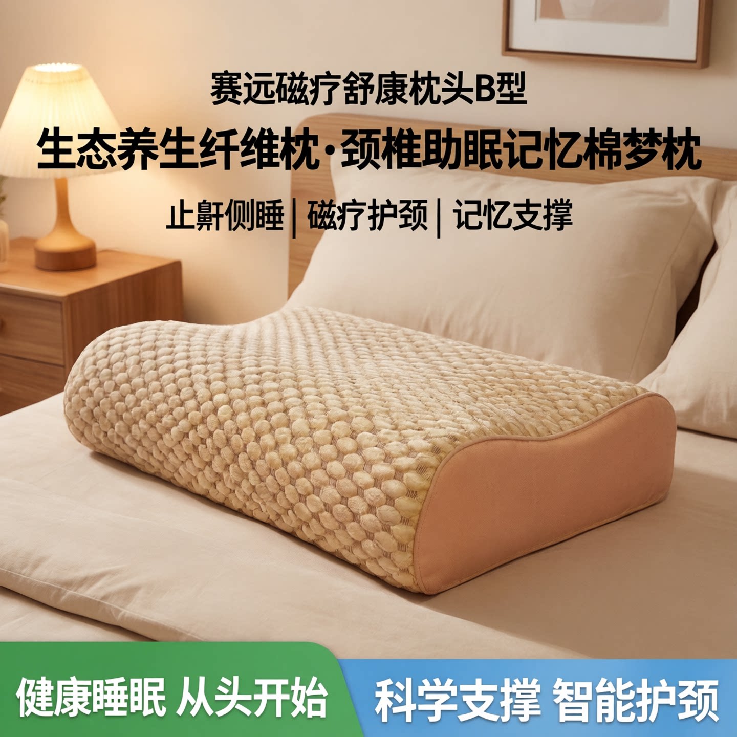 赛远磁疗舒康枕头B型生态养生纤维枕颈椎助眠记忆棉梦枕止鼾侧睡