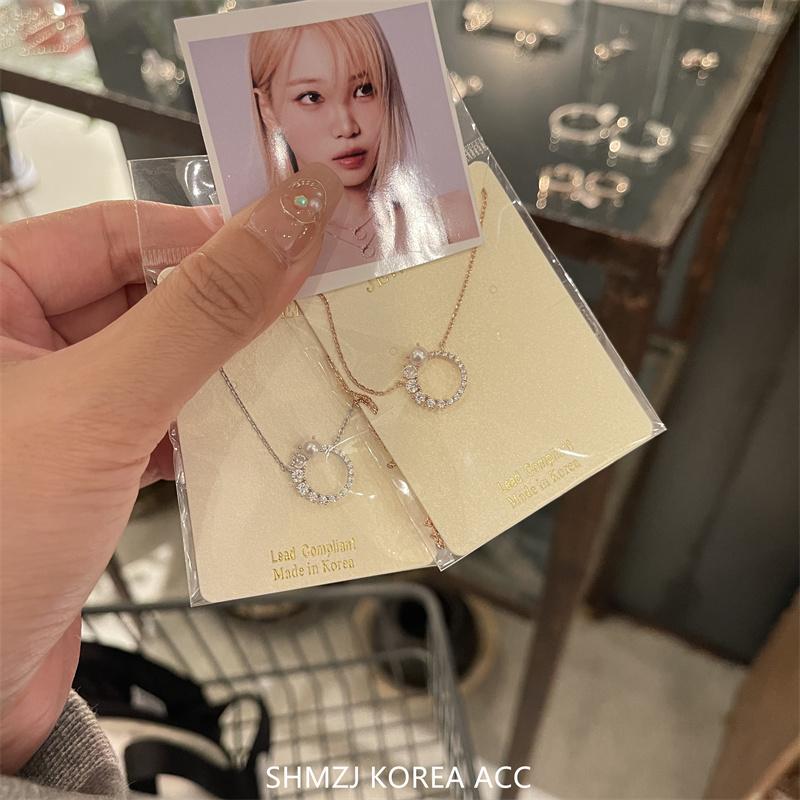 韩国代购正品金彩元同款圆圈水晶锆石锁骨链项链颈链女新款毛衣链