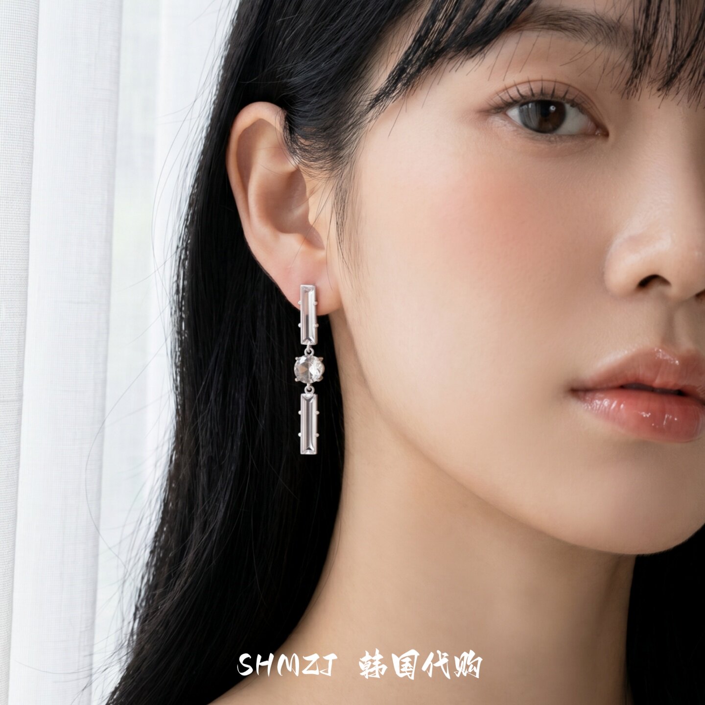 nyunyu几何型三石拼接长款耳坠
