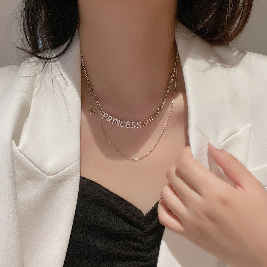 princess项链双层锁骨链欧美时尚休闲颈链网红博主同款项链2024