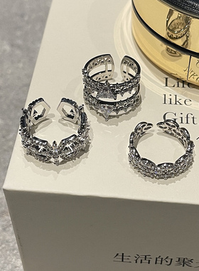 开口戒指韩国精致微镶锆石水晶戒