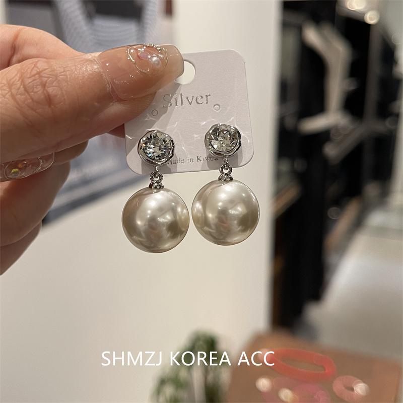 韩国代购正品复古法式宫廷风施家大珍珠钻石耳环耳钉银针女高级感