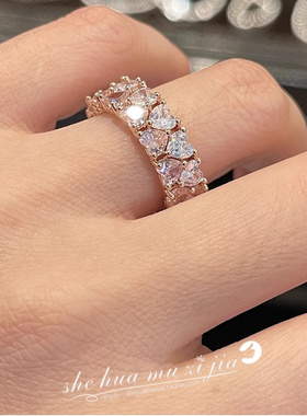 韩国代购轻奢简约高级感彩色渐变水晶锆石戒指开口戒子个性小众