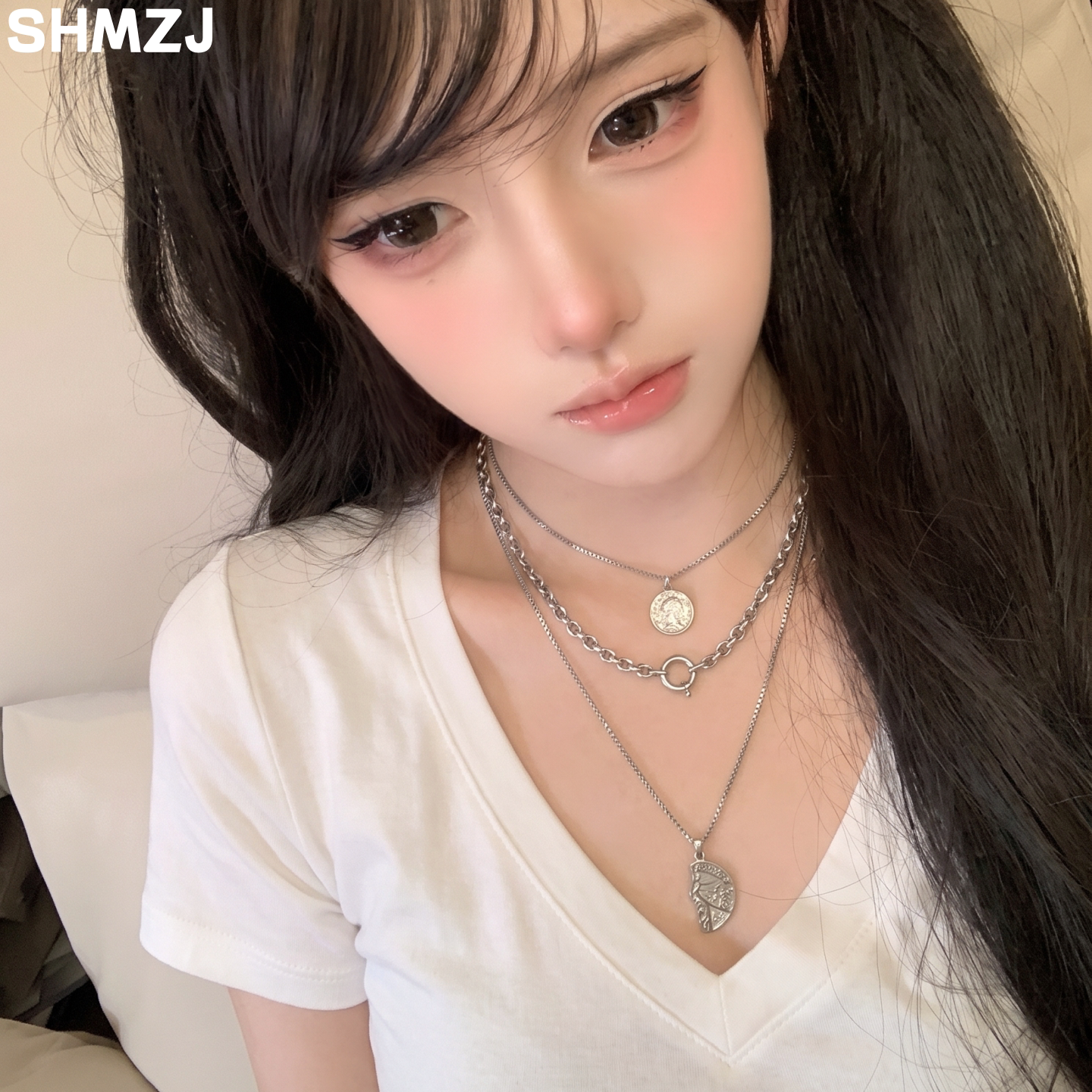 叠戴款多层复古浮雕硬币组合项链