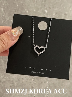 通体925银爱心满钻项链轻奢项链