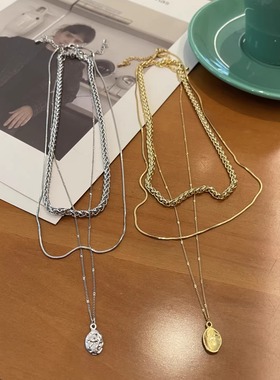 进口金属链条叠戴项链锁骨链