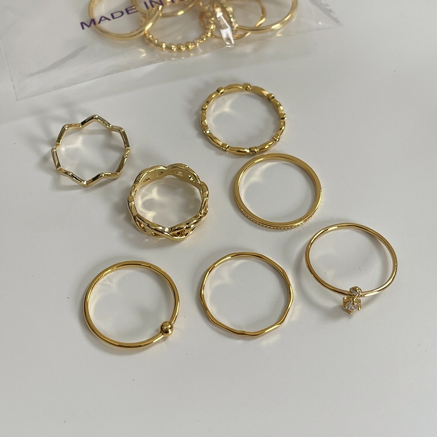 7个一组的韩国正品ins风金色戒指