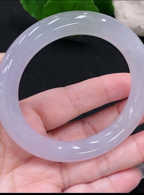 天然缅甸翡翠A货圆条54.6圈口粉紫色糯化冰种水