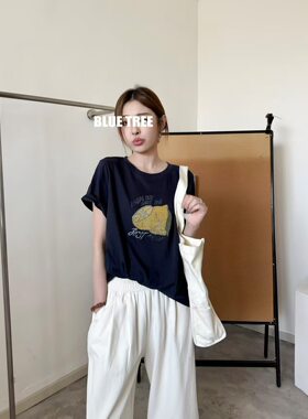 bluetree柠檬印花打底衫女2026夏新款宽松显瘦圆领短袖T恤上衣潮