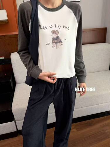 bluetree正品2026秋冬新款韩版卡通减龄圆领长袖T恤女打底衫上衣