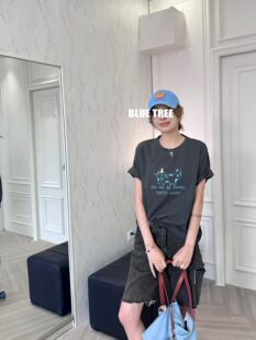 bluetree高品质正肩袖打底衫女卡通刺绣圆领短袖T恤2026夏韩版潮