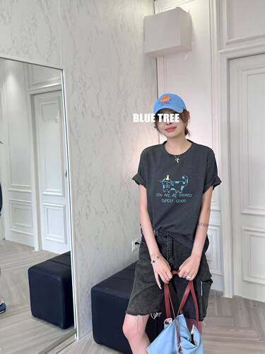 bluetree高品质正肩袖打底衫女卡通刺绣圆领短袖T恤2026夏韩版潮