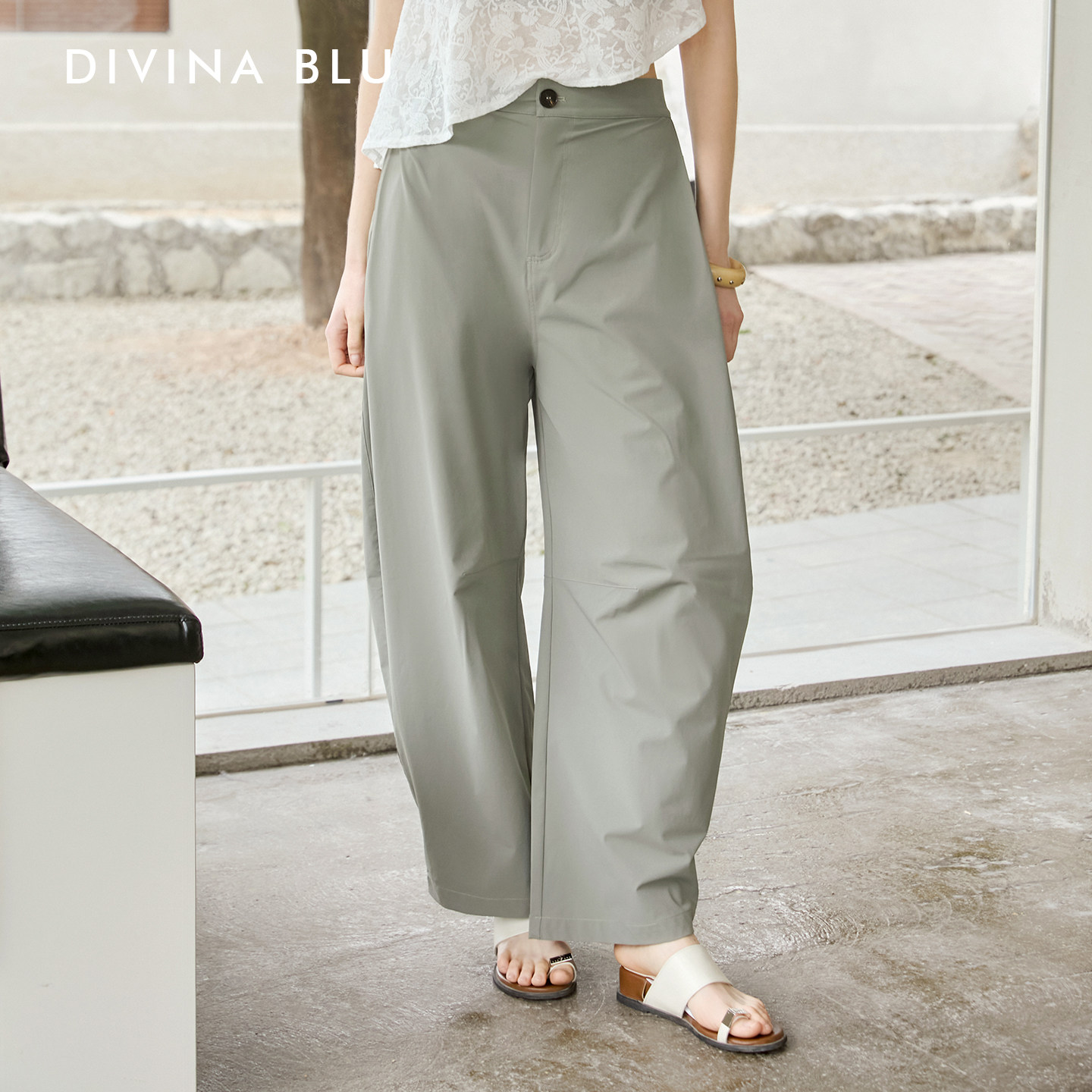 DIVINA BLU迪唯纳马赛系列活褶设计修饰腿型瑜伽长裤女休闲运动裤