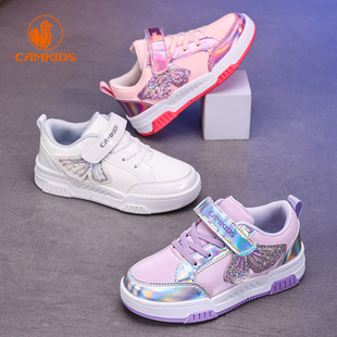 camkids小骆驼儿童运动板鞋单鞋春秋季防水皮面女中大童防滑透气