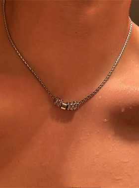 闪钻小蛮腰项链男高级文艺时尚项链女2024新款钛钢锁骨链男士配饰