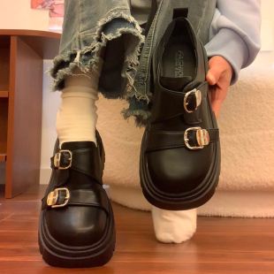 松糕厚底小皮鞋 女2025夏季 新款 复古英伦风百搭增高配裙子乐福单鞋