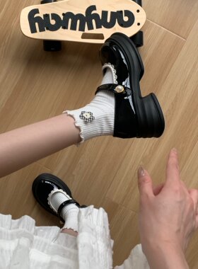 复古圆头法式玛丽珍小皮鞋