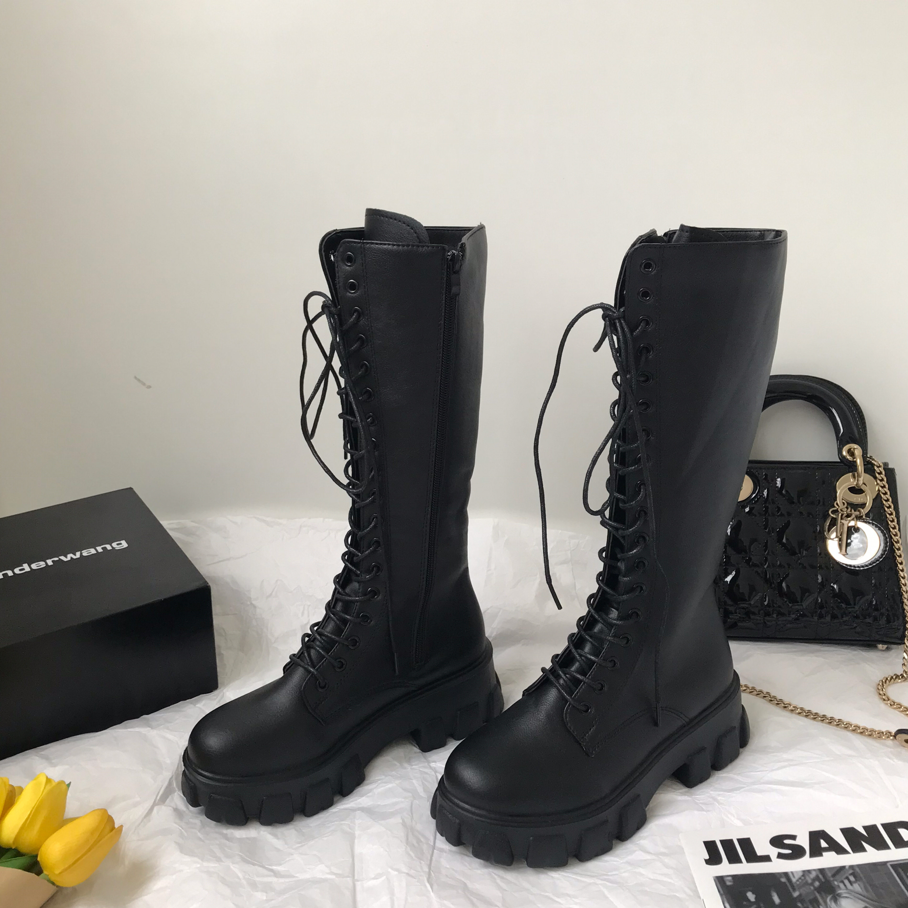 thumbnail for Small sunjia Korean version martin boots women's summer single boots thick-soled but not knee-high knight motorcycle plus-size boots
