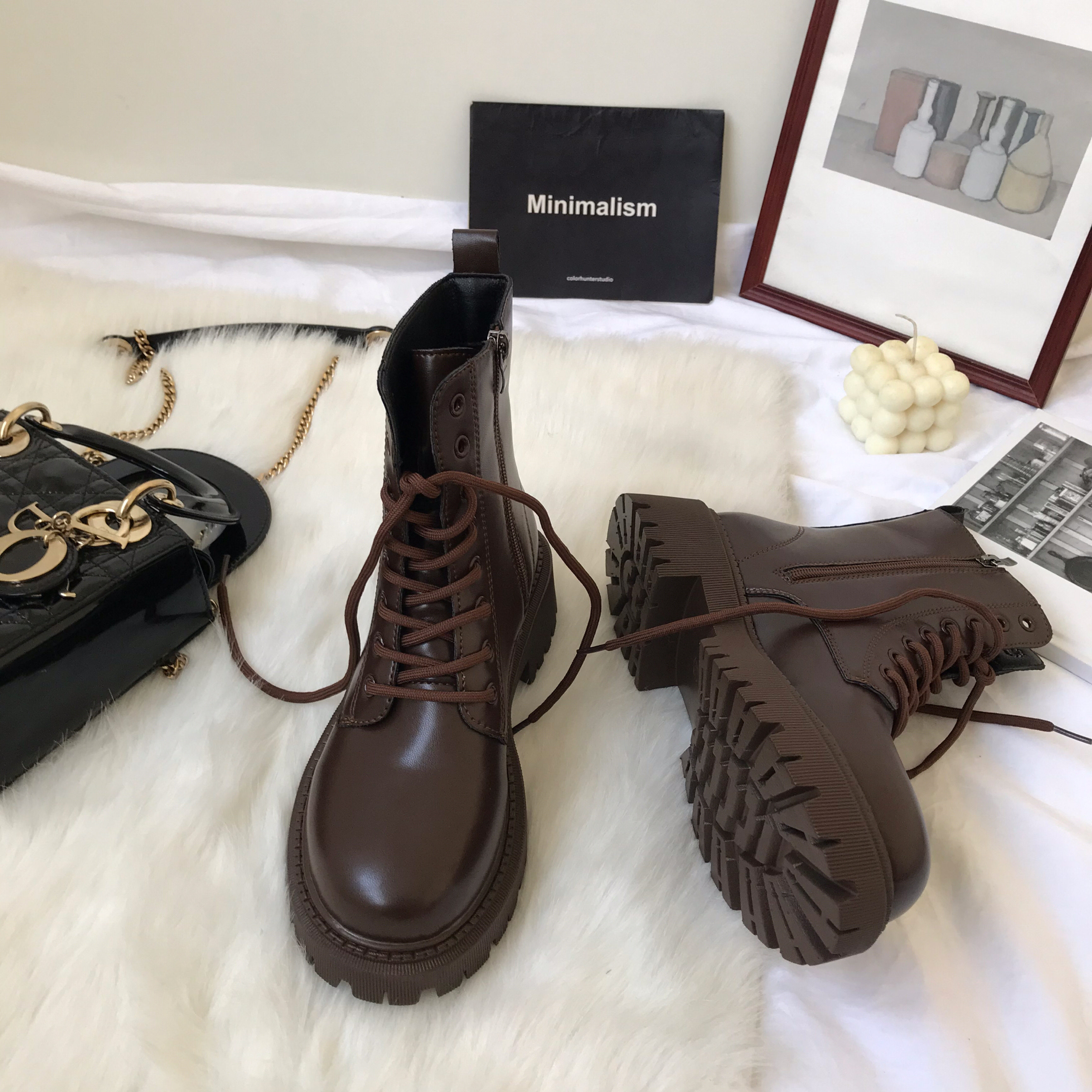 爆款厚底棕色甜酷瘦瘦单靴子