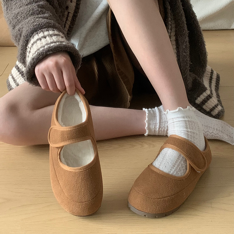 小sun家软底毛毛鞋女秋季外穿加绒保暖平底玛丽珍棉鞋豆豆鞋子潮