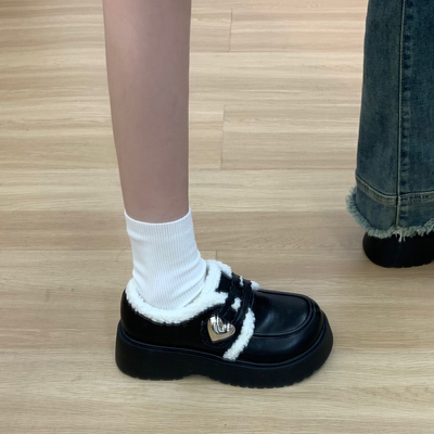 时髦超火金属扣防滑厚底保暖棉鞋