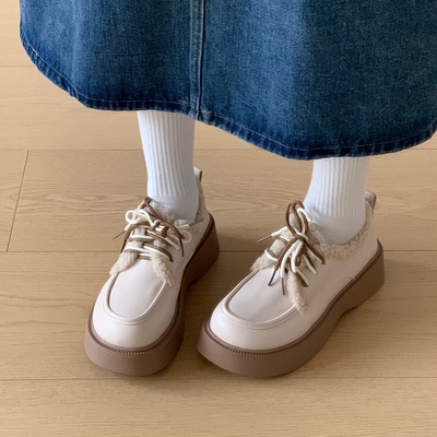 新款复古英伦风圆头增高棉鞋