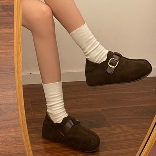 厚底加绒勃肯鞋女2026新款夏季季一脚蹬两穿玛丽珍博肯豆豆鞋棉鞋