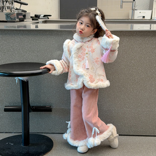 儿童加厚冬装 女童汉服秋冬款 加绒套装 国风宝宝新中式 棉服 2025新款