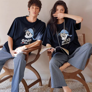 长裤 米奇卡通短袖 套装 男士 凉感家居服 贝妍情侣睡衣女夏季 大码 薄款