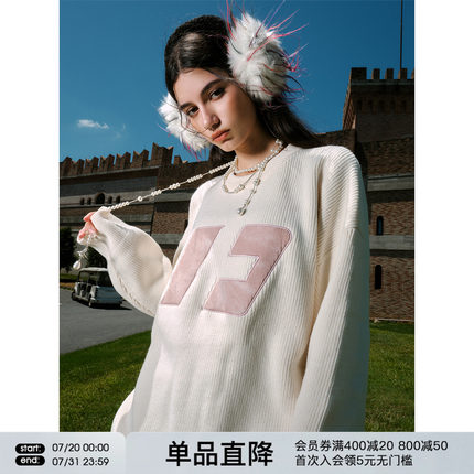 FORNINES圆领logo毛衣男女宽松内搭针织衫秋冬潮牌线衣情侣打底衫
