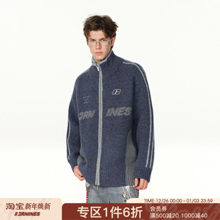 上衣情侣装 FORNINES复古拼色加厚毛衣开衫 男女潮牌秋冬保暖针织衫