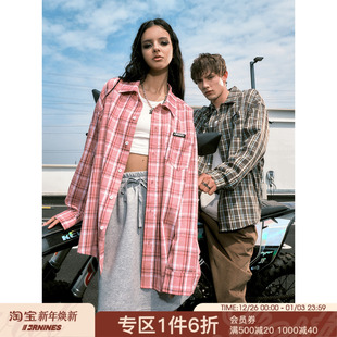 潮牌上衣春秋款 FORNINES美式 长袖 男女情侣装 宽松外套 复古格子衬衫