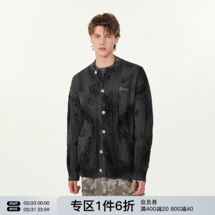 FORNINES喷色渐染废土破坏风毛衣开衫 秋冬针织外套 男女潮牌情侣装