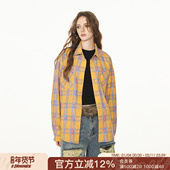 FORNINES撞色格子刺绣长袖 高街外套 美式 衬衫 男女情侣潮牌上衣春季