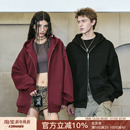 FORNINES重磅刺绣连帽开衫 潮牌秋冬厚外套 红色加绒卫衣男女情侣装