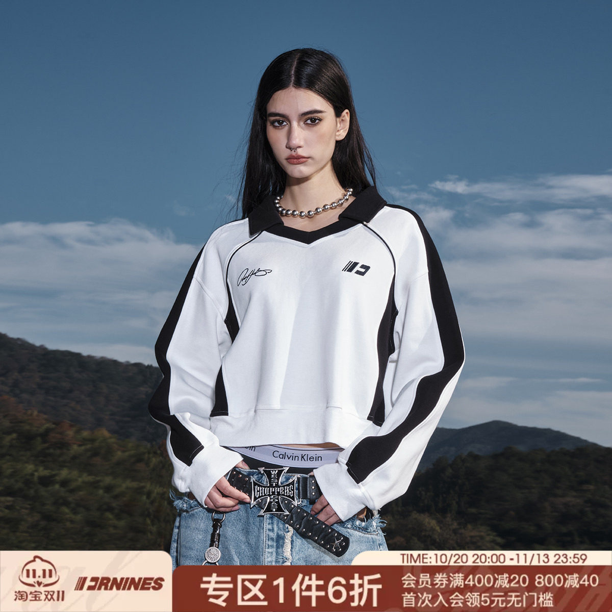 FORNINES刺绣polo领半拉链卫衣男女情侣上衣潮牌春秋美式短款外套